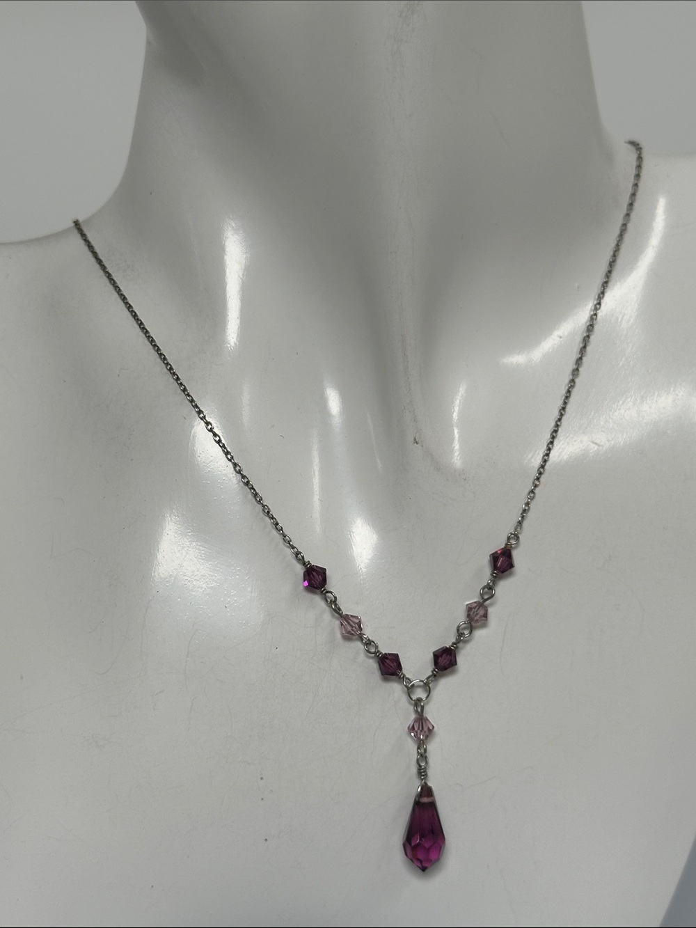 Delicate Purple Crystal Teardrop Necklace - Unbranded